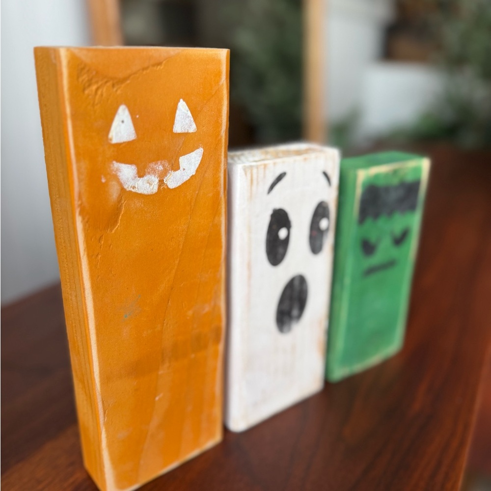 Halloween Wood Decor Handmade Ghost, Pumpkin, Frankenstein Set - Picture 5 of 7